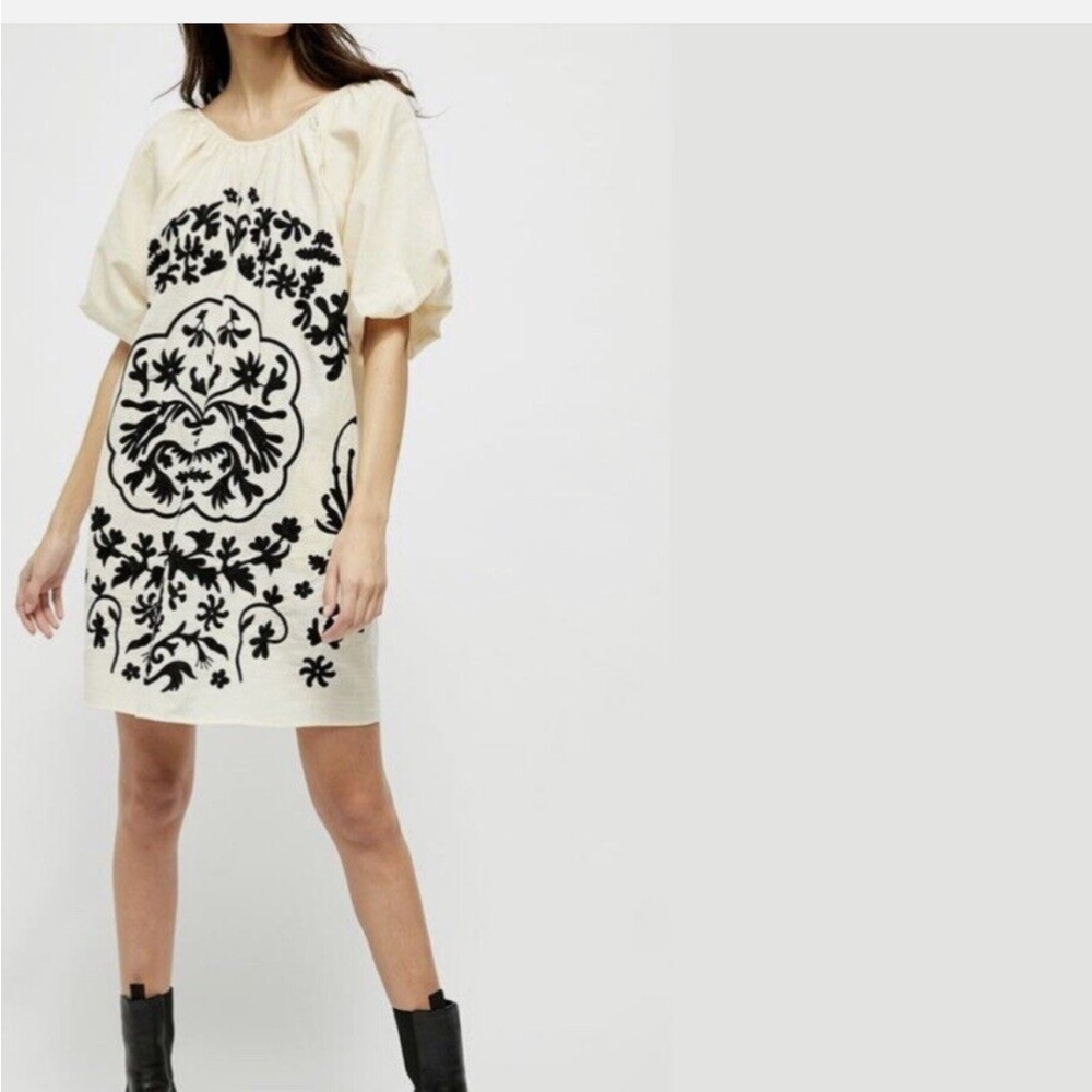 Free People Fiona Embroidered Mini Dress Ivory Combo Medium S NWT